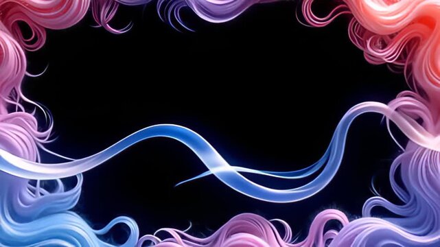 Amidst a cascade of swirling pastel colors, the Feather Border Frame drifting in gentle animations frames a void, where ribbons of light ebb and flow like soft whispers, creating a surreal