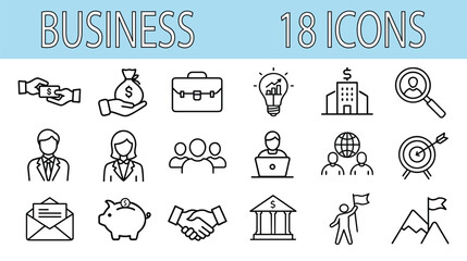 Business Vector Icon Set | Outline | Finance, Management, Teamwork, Goal, Office