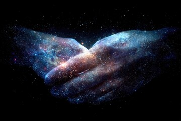 Fototapeta premium Cosmic hands clasped in space