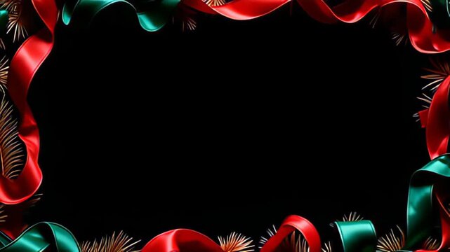 Transform your visuals with a striking Feather Border Frame drifting in gentle animations, elegantly encircled by fluid ribbons of emerald and ruby hues that shimmer and sway, enhancing the