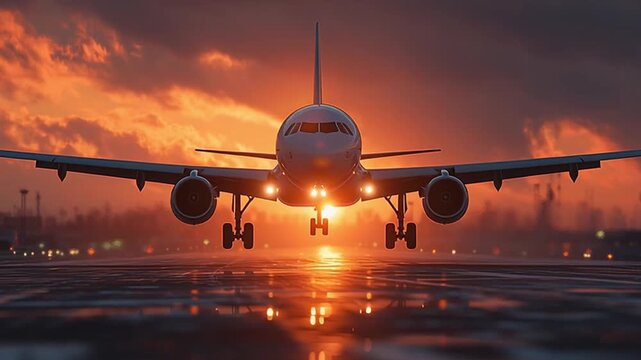 Cargo Plane Taking Off on Runway &ndash; Side View with Motion Blur