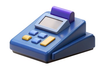 Modern blue and yellow point of sale terminal with receipt printer