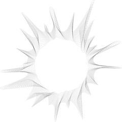 Central hollow circle with grunge radial rays creating a stained effect, with irregular dotted extensions in an abstract, rough pattern.