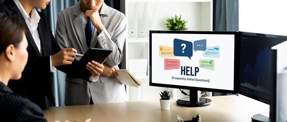 Help screen on the website provide answer to FAQ frequently asked question brisk with knowledge...