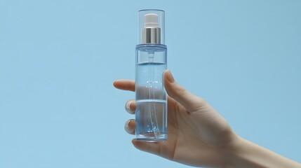 Hand Holding Clear Spray Bottle Skincare Product
