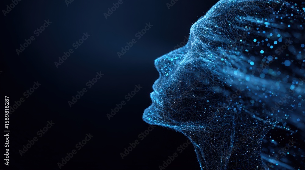 Aufkleber abstract glowing blue head outline interface on dark background. ai and robotics concept. 3d renderi
