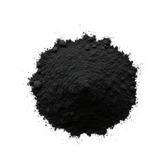 A pile of fine black activated charcoal powder, isolated on a transparent background