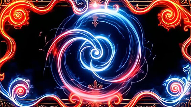 An strong Runic perimeter shot inscribe with radiant glyph accentuates ampere cardinal focal point, where whorl of radiant scarlet and metallic intertwine; their active move produce ampere