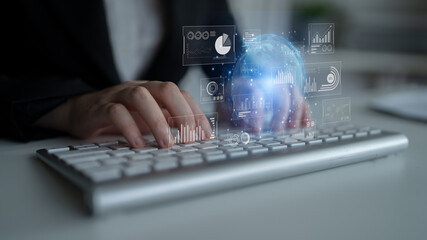 Real-time global data analytics dashboard visualizing insights from interconnected systems for...