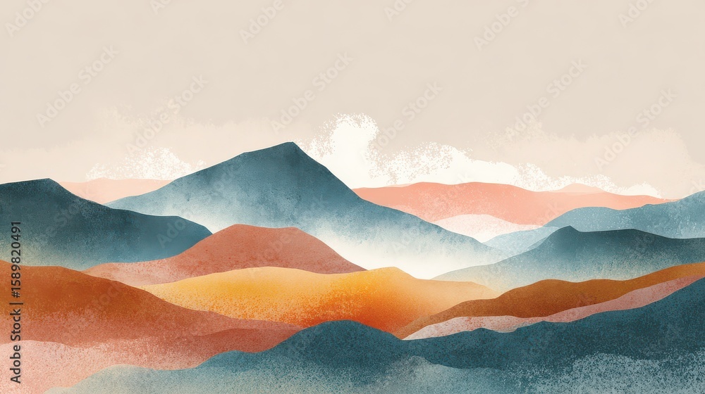 Poster minimal abstract landscape background vector. mountain background with watercolor texture . vector a