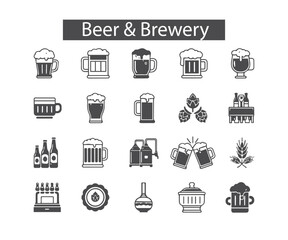 Beer & Brewery Black Icons: Craft Beer, Pub & Cheers Symbols
