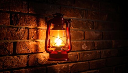 Antique lantern against brick wall