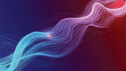 Naklejka premium Abstract digital background featuring luminous, flowing lines in a blue to red gradient, representing data streams, technology, or energy flow.