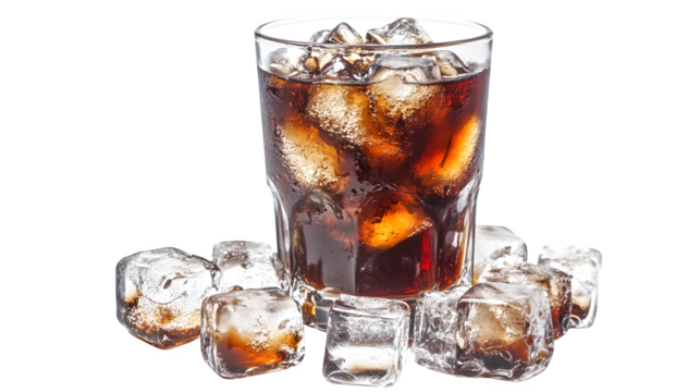 Cola with Ice Cubes, isolated on transparent background