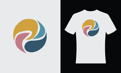 Colorful abstract wave logo on with t shirt vector template