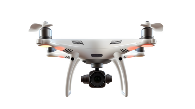 White Drone with Camera, isolated on transparent background