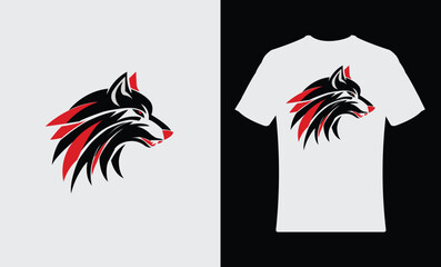 Fierce Wolf Head Logo Design for at T- shirt Modern Tribal Style Vector”