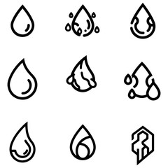 Assortment of simple droplet and flame icons in a clean vector style for many uses