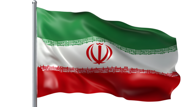 Waving Iranian Flag, isolated on transparent background