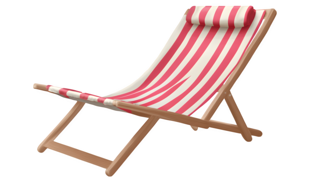 Beach Chair with Red and White Stripes, isolated on transparent background
