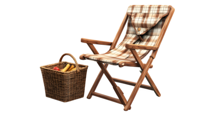 Picnic Chair and Basket, isolated on transparent background