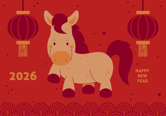 Happy chinese new year 2026. Horse is a symbol of the 2026 Chinese New Year. Figure of Horse