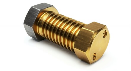 Brass bolt and nut close up