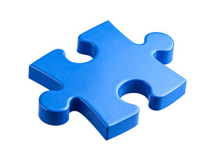 Fototapeta premium Floating Isometric Blue 3D Puzzle Piece with Reflections and Light Gradient