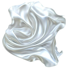 Flying white silk fabric isolated on transparent white background png, clipping path
