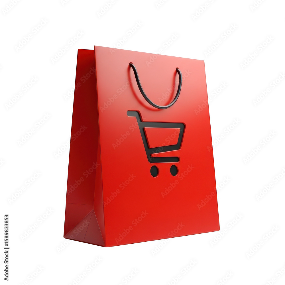 Poster 3d red shopping bag with cart symbol isolated on transparent background