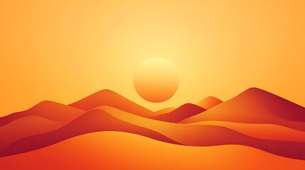 Desert Landscape Graphic with Rising Sun and Gradient Color Scheme