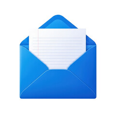 3d blue envelope with paper isolated on transparent background