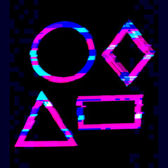 Glitch geometric shape banners frames set