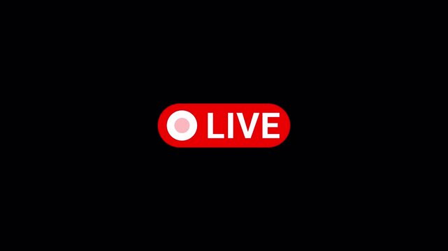 Red Live Stream Button with transparent background,Live streaming icon animation with alpha channel in 4k, 
Animated red button live streaming broadcast suitable for TV Shows, and social Live
