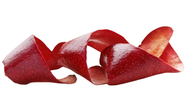 Red apple peel on white background