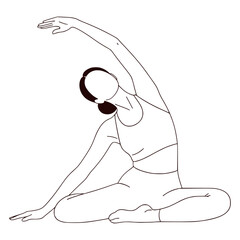 Woman in Seated Side Bend Yoga Pose Outline for Flexibility and Wellness