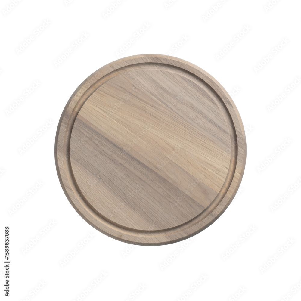 Poster minimalist circular wooden cutting board serving tray centered isolated object on transparent backgr