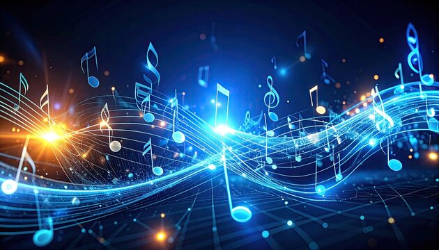 Abstract music notes in vibrant blue and gold