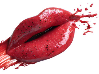 Red lips splash art on transparent background