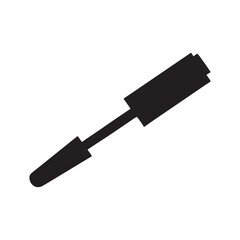 Black mascara and a gardening spade are isolated objects on a white background