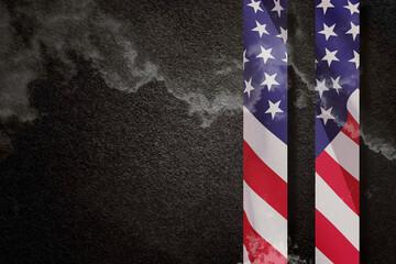 Patriot Day background. Towers with the pattern of the USA flag on black textured background with...