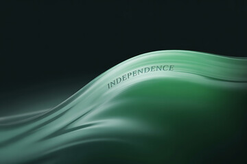 Green wave flowing gracefully with 'Independence' script offers a fresh, vibrant, and conceptual design element for diverse applications and creative projects.