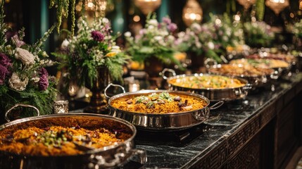 Traditional Thai dessert served at a temple buffet with colorful and fresh dishes on the table