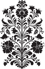 Folk art inspired floral divider, silhouette flowers and branches, centered design, Adobe Illustrator Artwork