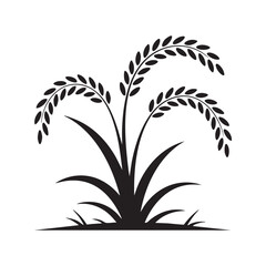 Silhouette Illustration Of Rice Plant Growing Agriculture Farming Design Vector