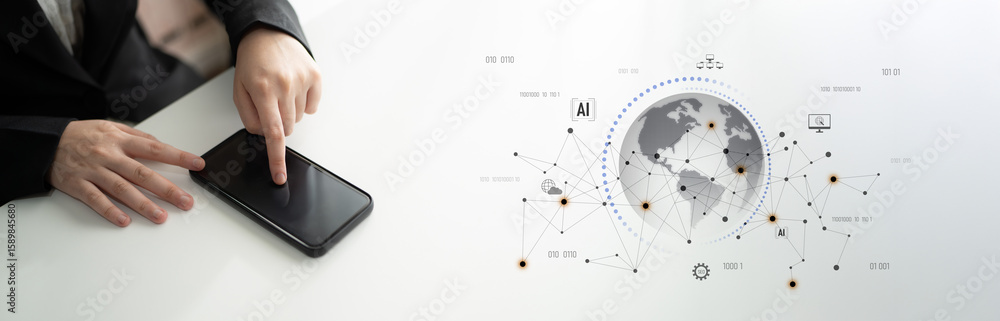 Poster global ai network showing connection between ai, global, and network elements across the digital wor
