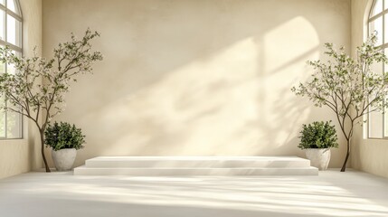 Tranquil Minimalist Garden Terrace with Natural Light and White Stone Design