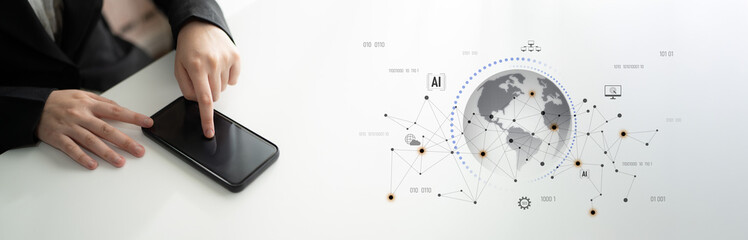 Global AI network showing connection between AI, global, and network elements across the digital...