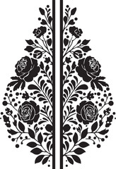 Folk art inspired floral divider, silhouette flowers and branches, centered design, Adobe Illustrator Artwork