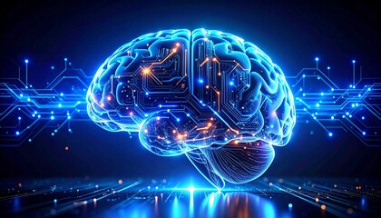 Futuristic AI brain circuits concept illustration